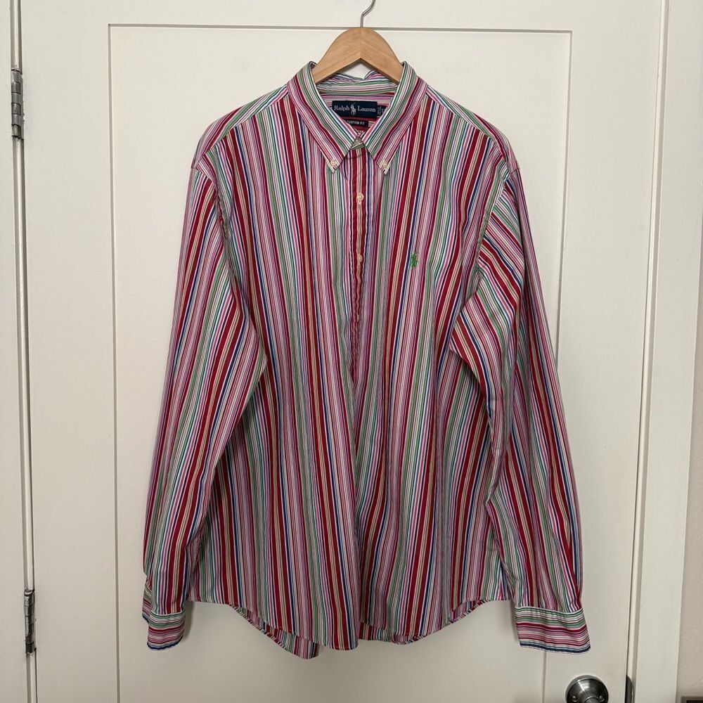Vintage Ralph Lauren Shirt Mens Sz XXL Multicolor Stripe Long Sleeve 90s Preppy